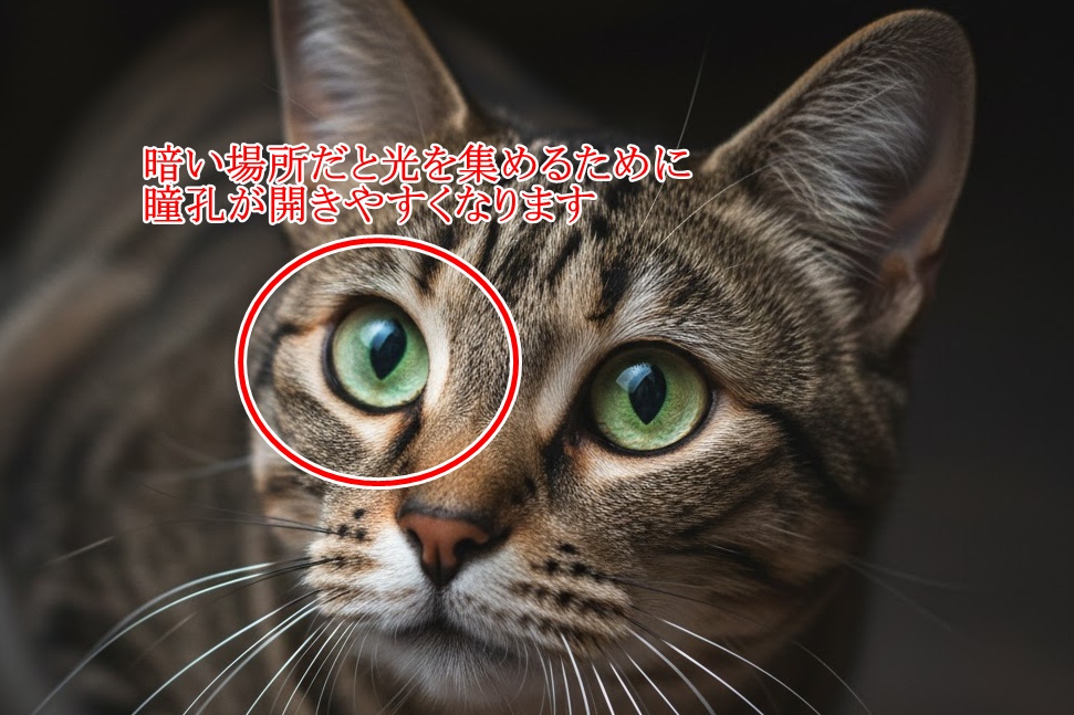 夜間に瞳孔が開いていく猫