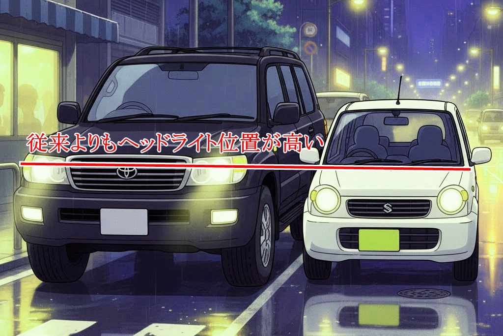 車のヘッドライト位置が高い